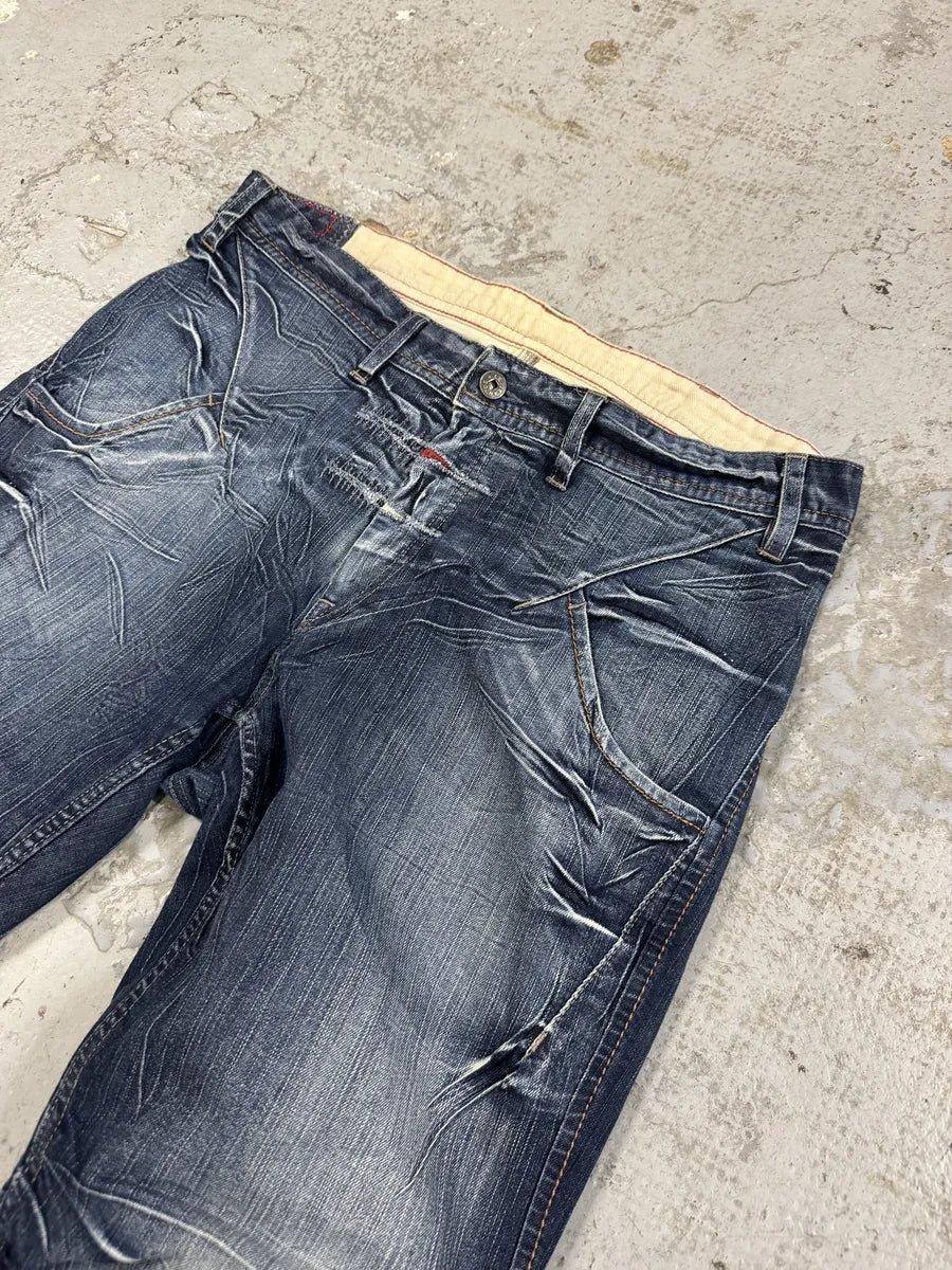 2000s Marithé + François Girbaud Blue Eroded Cozy Denim Jeans NMcksCe 7