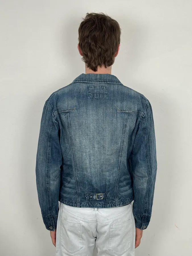 FW2002 Marithé + François Girbaud Blue Faded Light Denim Jacket JYXcPrI 3