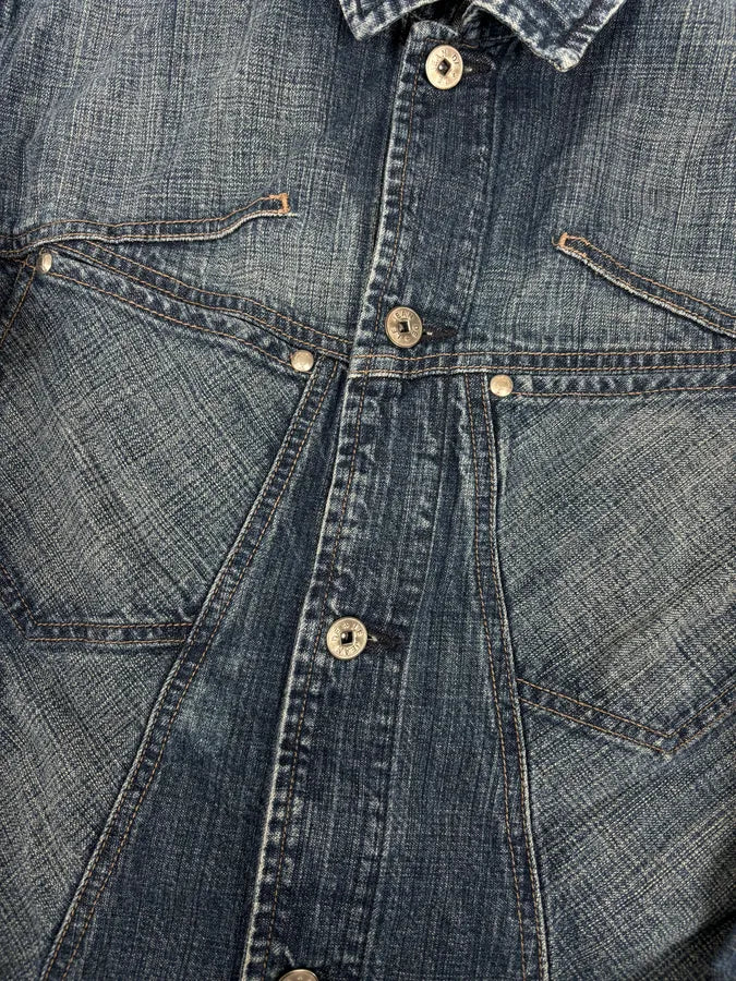 FW2002 Marithé + François Girbaud Blue Faded Light Denim Jacket JYXcPrI 8