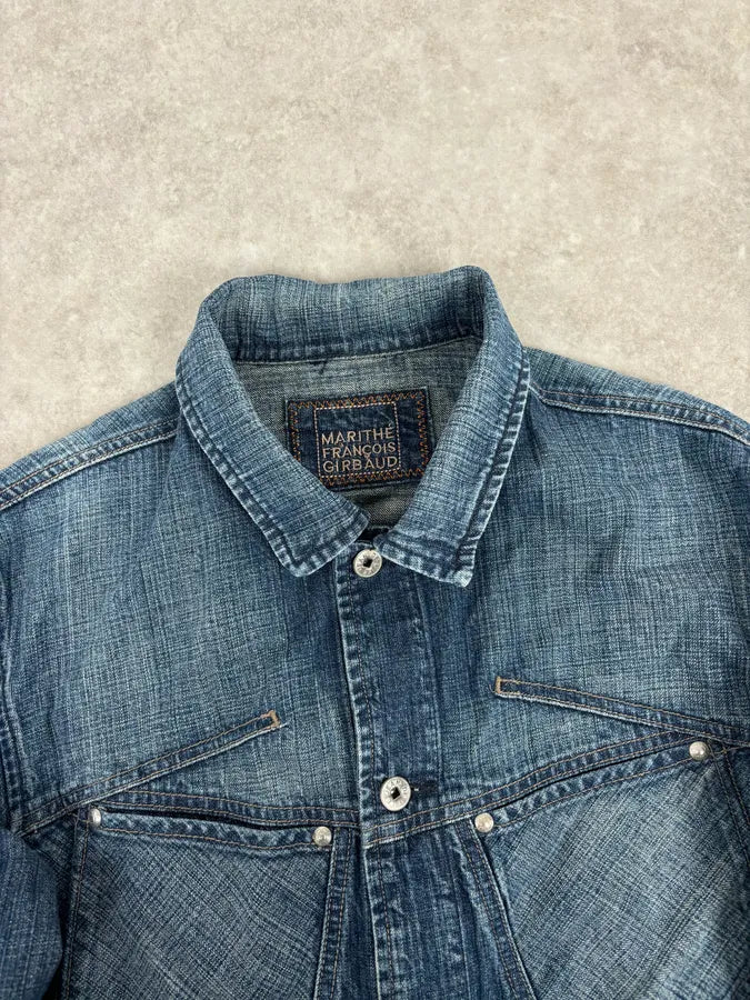FW2002 Marithé + François Girbaud Blue Faded Light Denim Jacket JYXcPrI 4