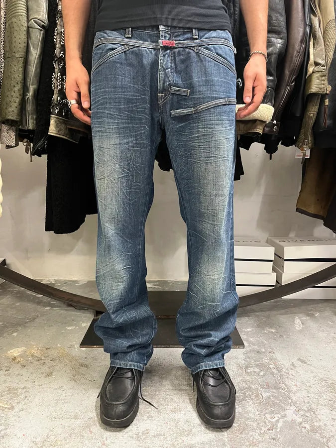 2000s Marithé + François Girbaud Blue Rebel Faded Denim Jeans (L) mOefIvG 0