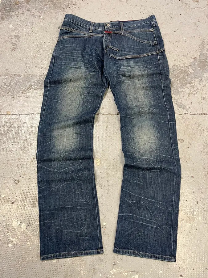 2000s Marithé + François Girbaud Blue Rebel Faded Denim Jeans (L) mOefIvG 2
