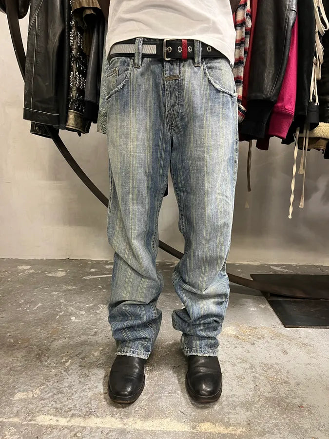 2000s Marithé + François Girbaud Blue Striped Denim Jeans LZqgjrP 0