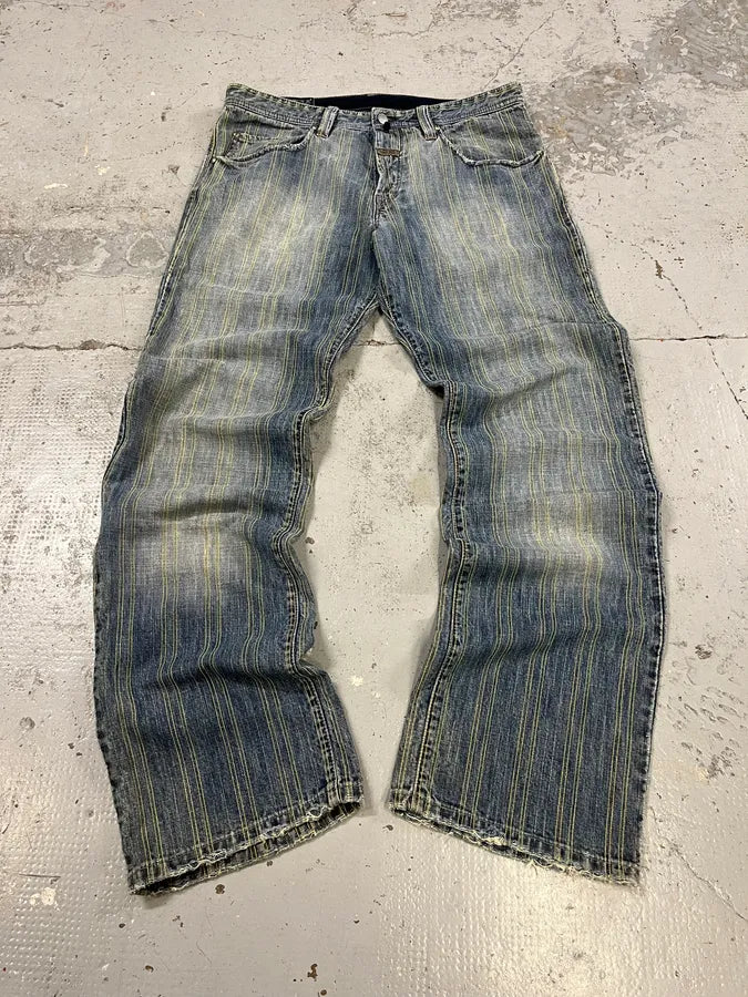 2000s Marithé + François Girbaud Blue Striped Denim Jeans LZqgjrP 1