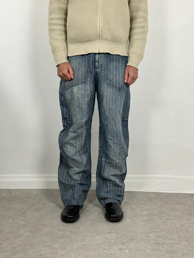2000s Marithé + François Girbaud Blue Striped Denim Jeans BPTIoXj 1