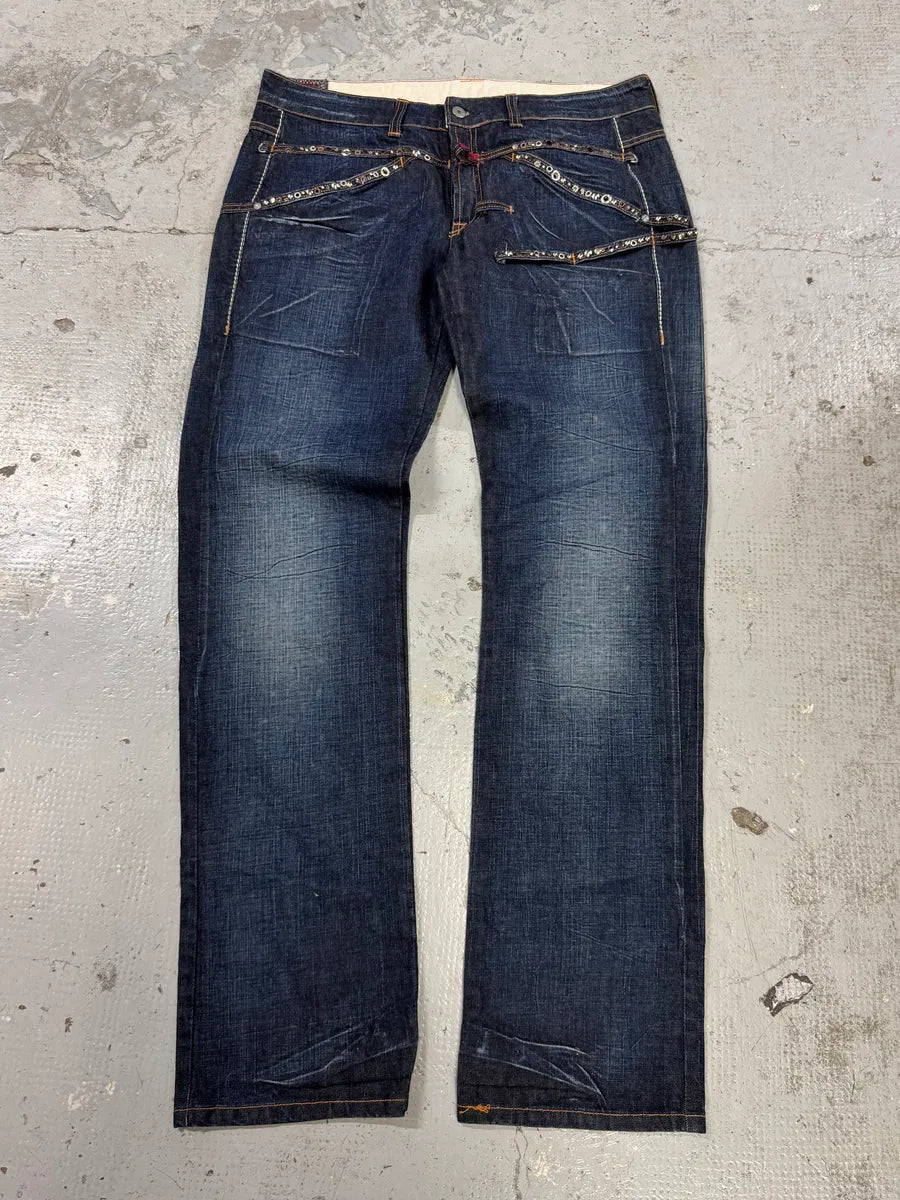 2000s Marithé + François Girbaud Blue Studded Denim Jeans AnpEnNG 0