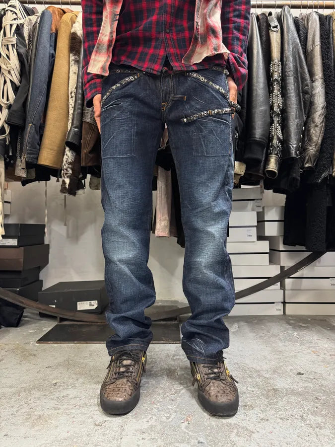 2000s Marithé + François Girbaud Blue Studded Denim Jeans AnpEnNG 1