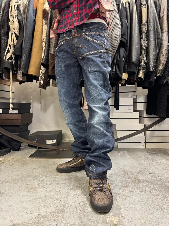 2000s Marithé + François Girbaud Blue Studded Denim Jeans AnpEnNG 3
