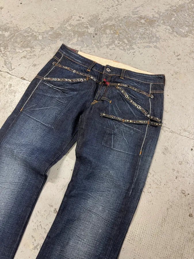 2000s Marithé + François Girbaud Blue Studded Denim Jeans AnpEnNG 4
