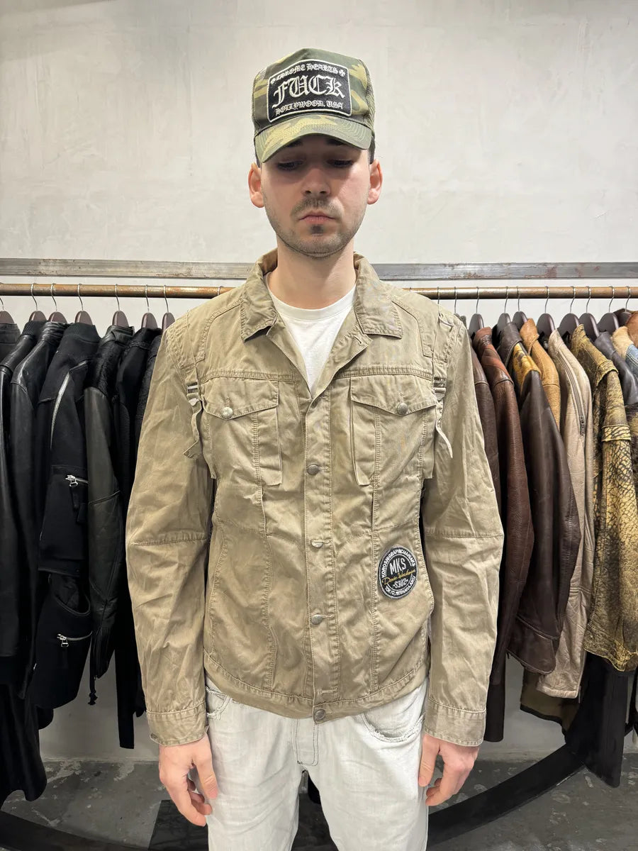 2000s Marithé + François Girbaud Bondage Straps Khaki Tactical Shirt Jacket sJtjYpy 2
