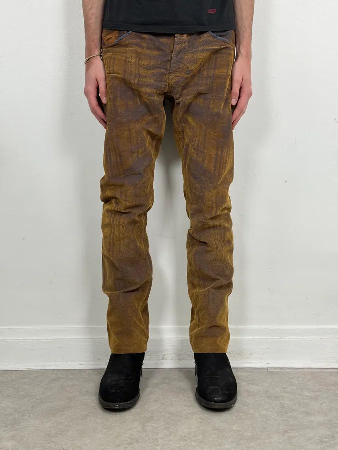 FW2003 Marithé + François Girbaud Brown & Navy Velvet Pants BnmEwHY 1