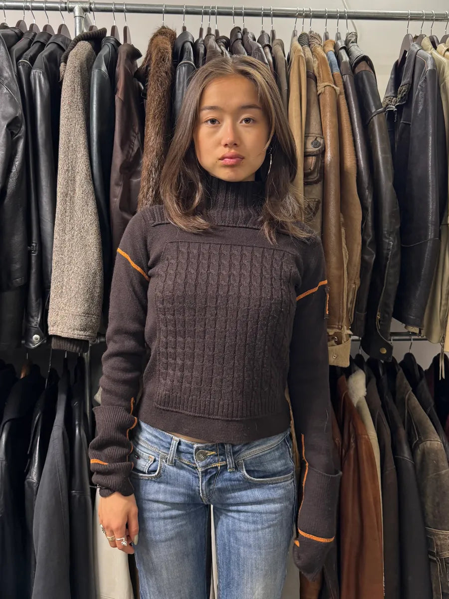 2000s Marithé + François Girbaud Brown & Orange Contemporary Turtleneck (S/M) qJVPdgN 1