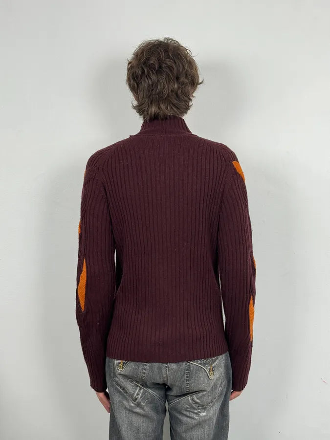 2000s Marithé + François Girbaud Brown & Orange Zip-Up Sweater PywmBvF 2