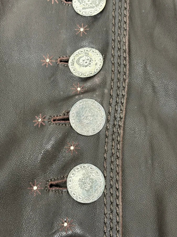 SS2003 Marithé + François Girbaud Brown Asymmetrical Buttoned Leather Jacket vchgHeh 8