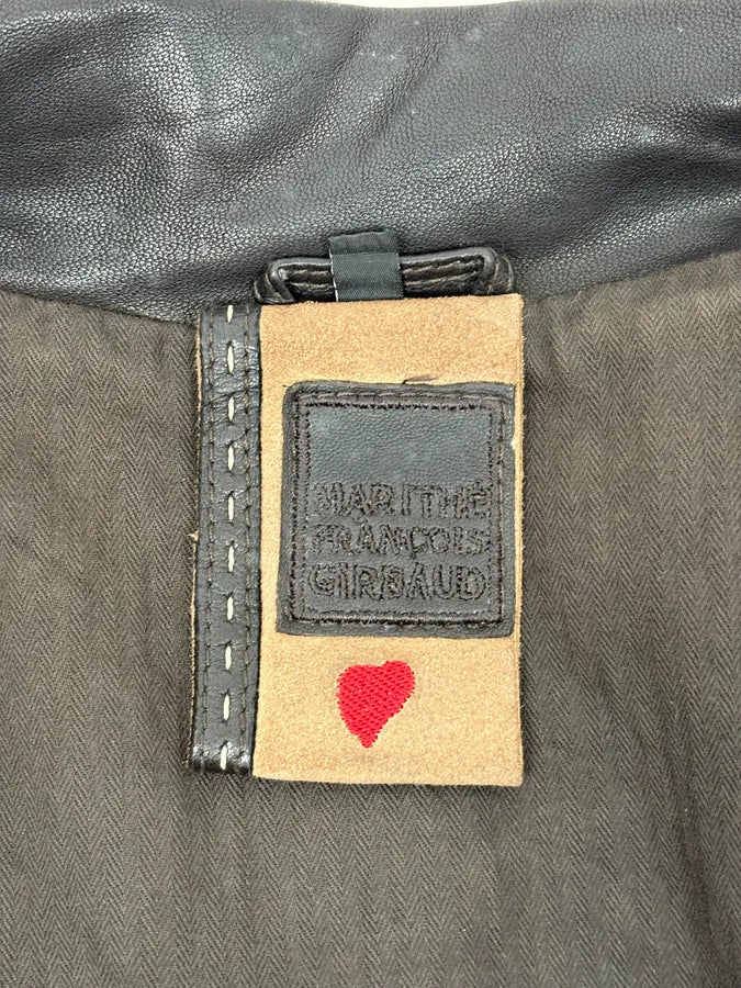 SS2003 Marithé + François Girbaud Brown Asymmetrical Buttoned Leather Jacket vchgHeh 10