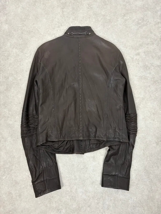 SS2003 Marithé + François Girbaud Brown Asymmetrical Buttoned Leather Jacket vchgHeh 5