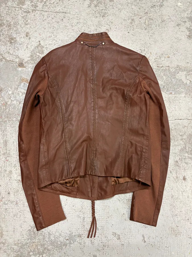 2000s Marithé + François Girbaud Brown Asymmetrical Leather Jacket HGINIRJ 5
