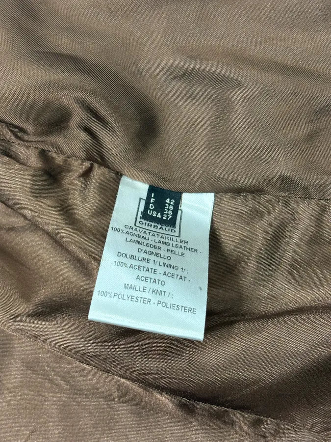 2000s Marithé + François Girbaud Brown Asymmetrical Leather Jacket HGINIRJ 10