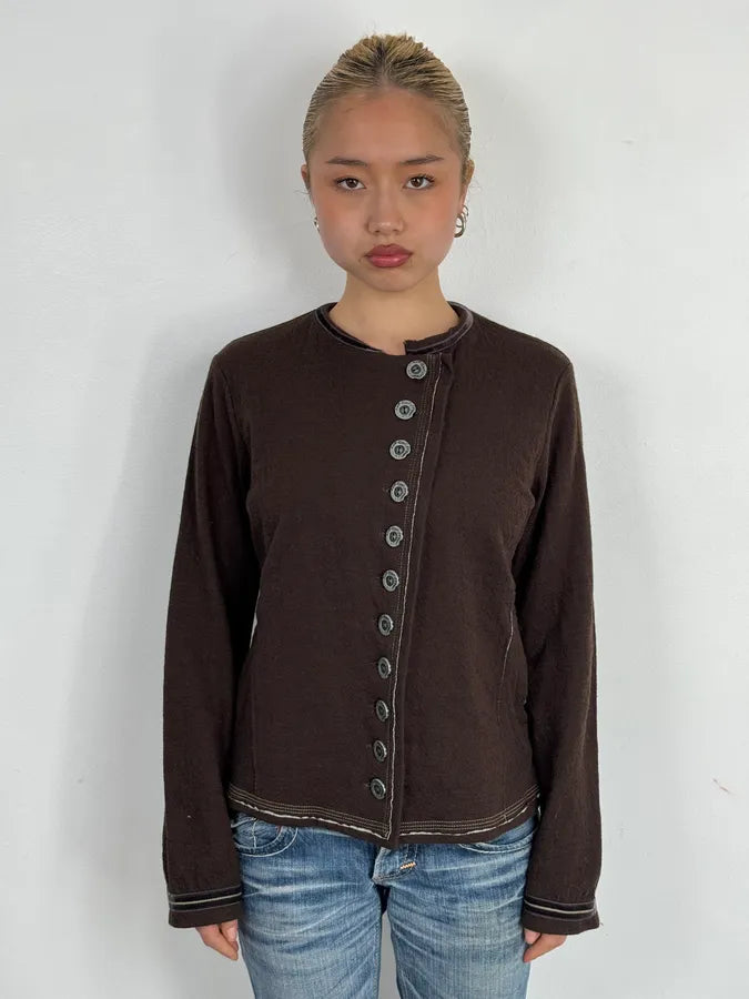 2000s Marithé + François Girbaud Brown Buttoned Cardigan Jacket VCJvCLi 1