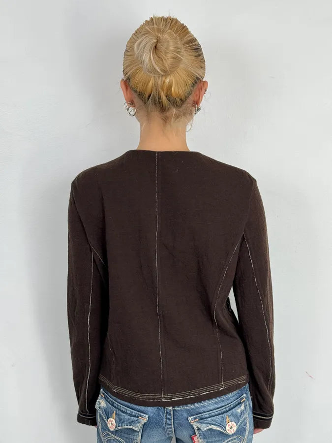 2000s Marithé + François Girbaud Brown Buttoned Cardigan Jacket VCJvCLi 2