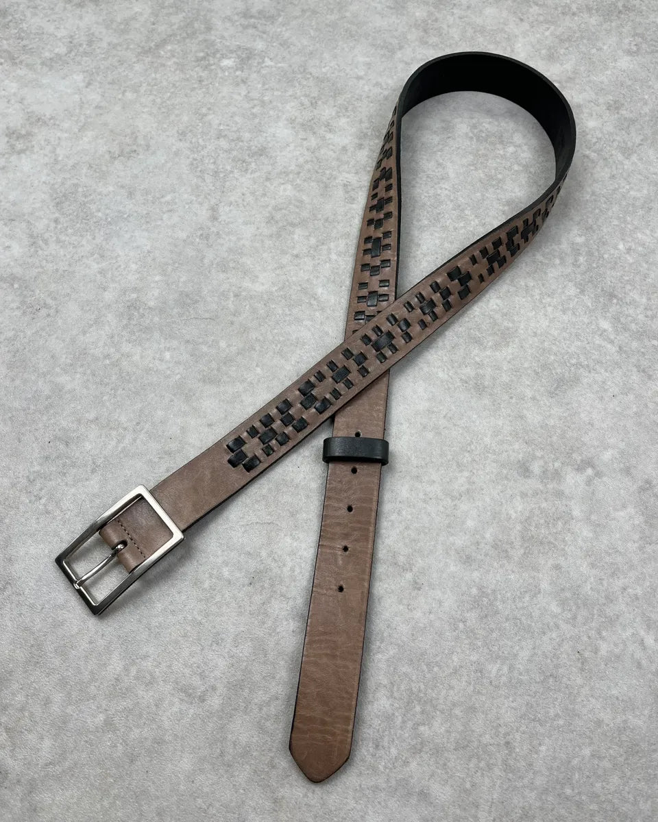 2000s Marithé + François Girbaud Brown Leather Crosshatch Belt cviMkyA 0