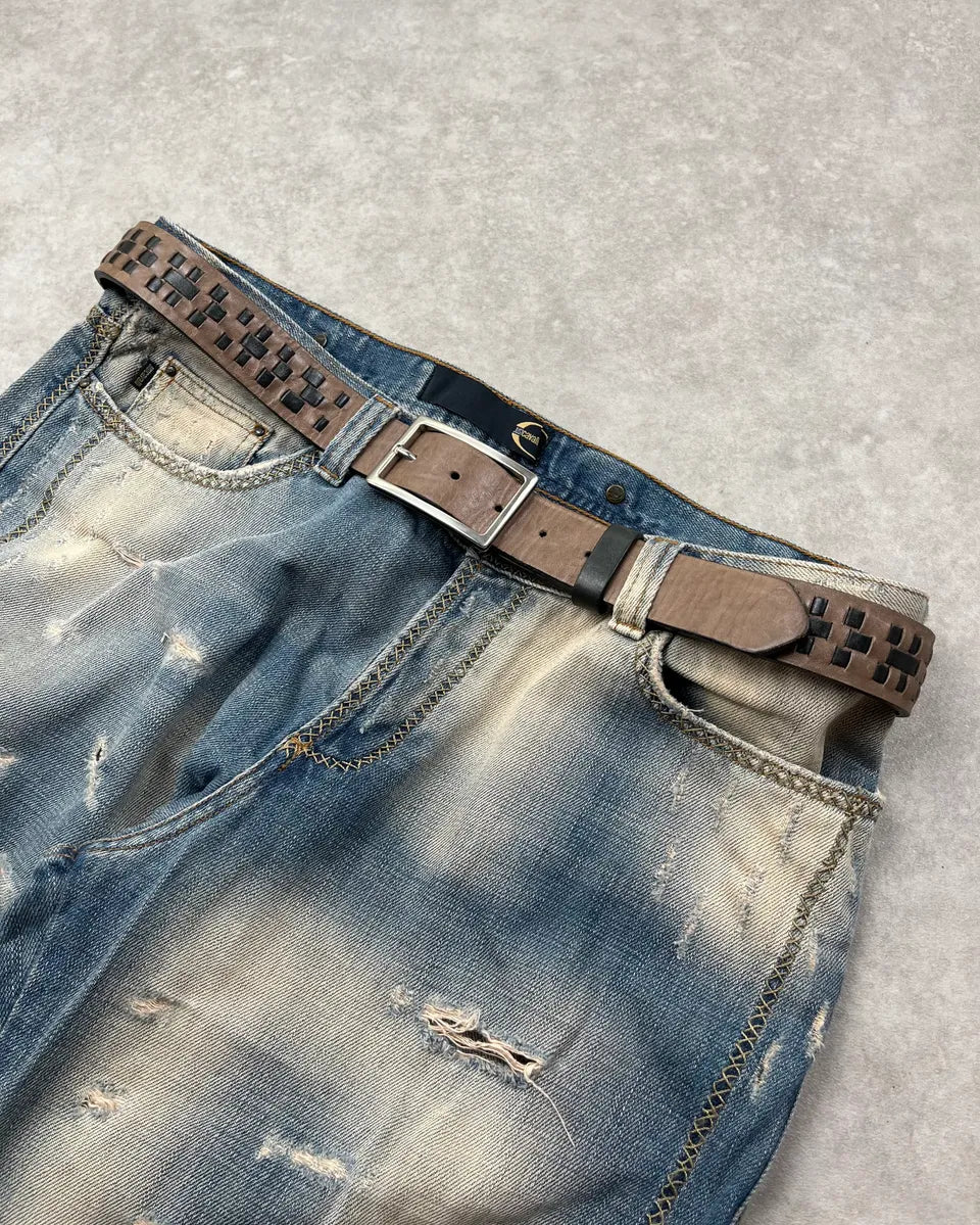 2000s Marithé + François Girbaud Brown Leather Crosshatch Belt cviMkyA 1