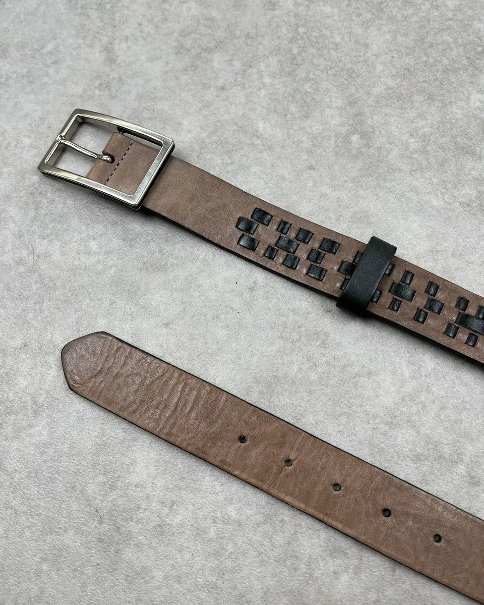 2000s Marithé + François Girbaud Brown Leather Crosshatch Belt cviMkyA 3