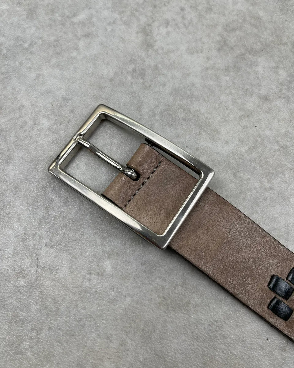 2000s Marithé + François Girbaud Brown Leather Crosshatch Belt cviMkyA 4
