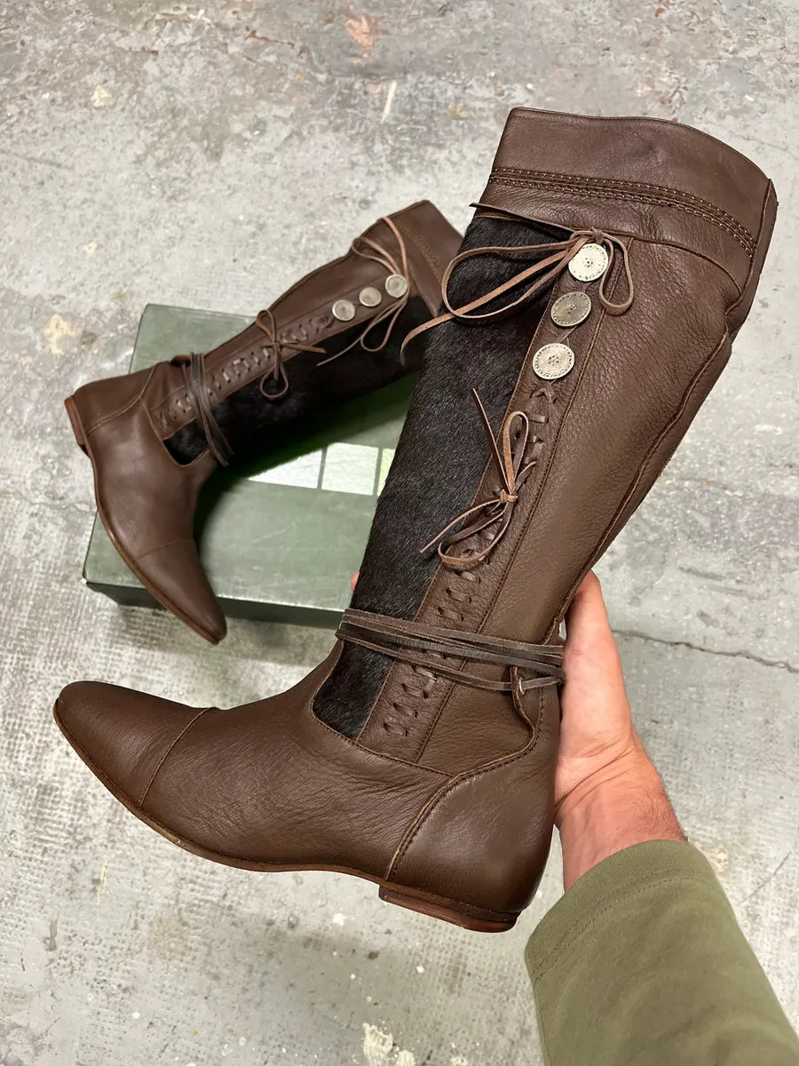 2000s Marithé + François Girbaud Brown Pony Hair Buttoned Leather Boots (40eu/us7) gNmhrbQ 0