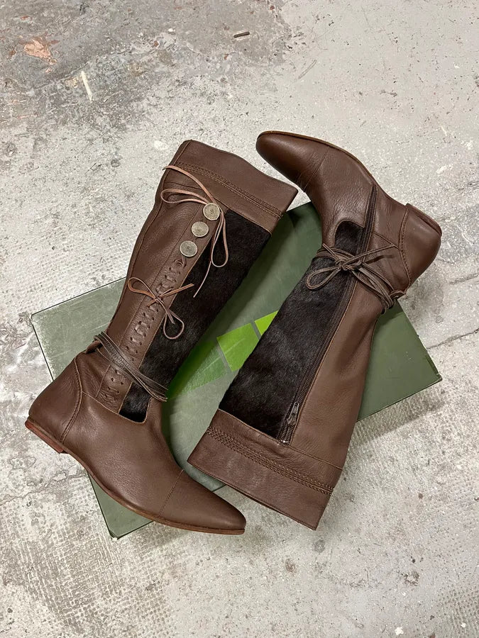 2000s Marithé + François Girbaud Brown Pony Hair Buttoned Leather Boots gNmhrbQ 1