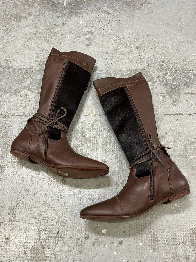 2000s Marithé + François Girbaud Brown Pony Hair Buttoned Leather Boots (40eu/us7) gNmhrbQ 3