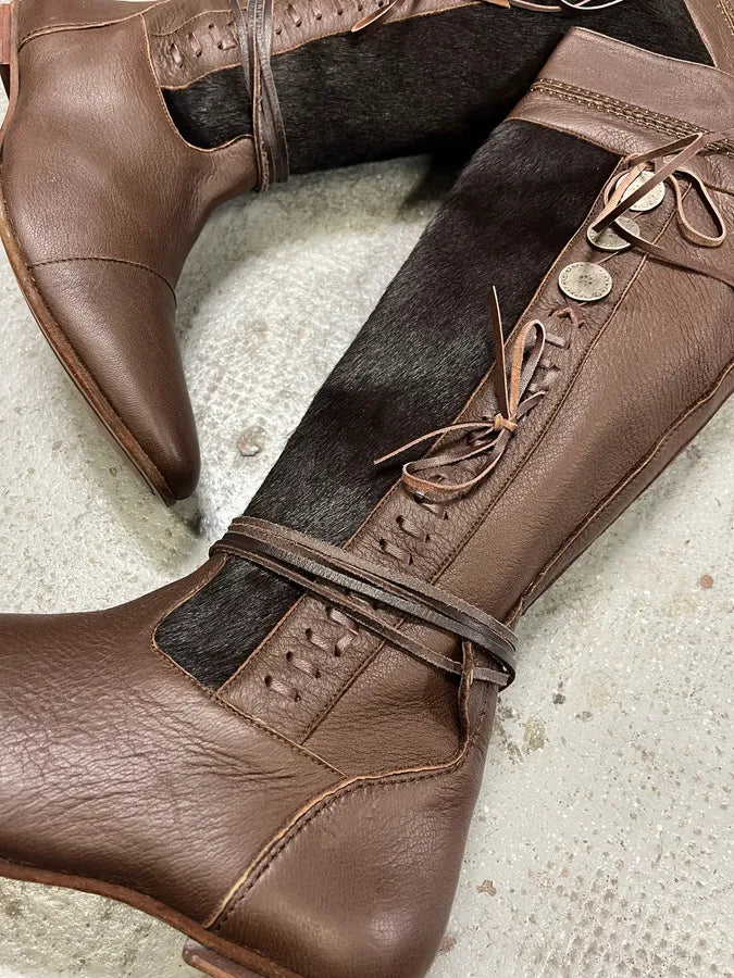 2000s Marithé + François Girbaud Brown Pony Hair Buttoned Leather Boots gNmhrbQ 4