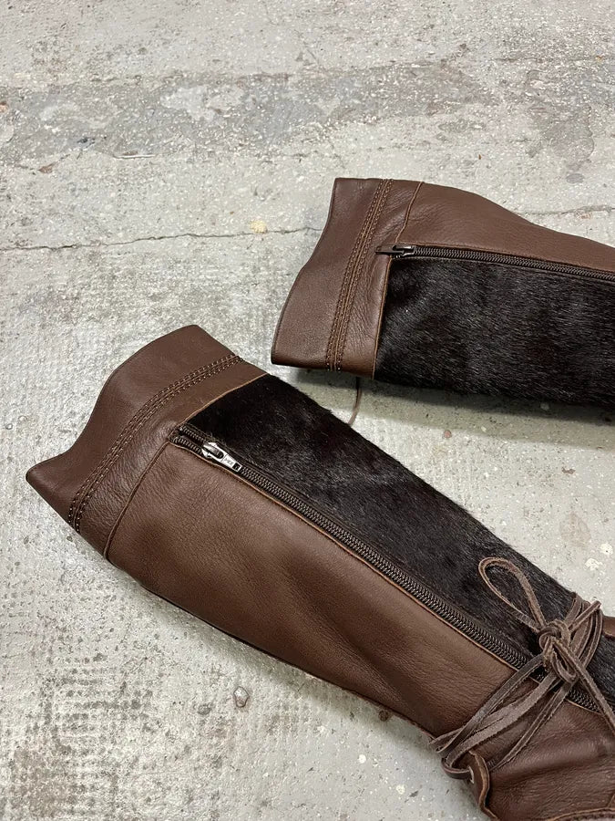2000s Marithé + François Girbaud Brown Pony Hair Buttoned Leather Boots (40eu/us7) gNmhrbQ 5