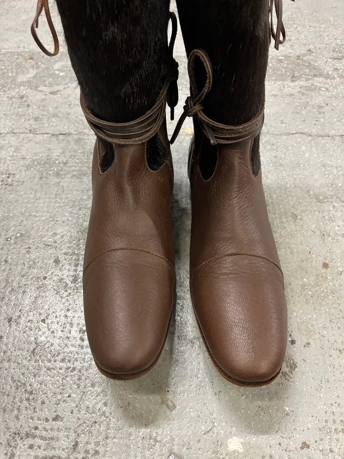 2000s Marithé + François Girbaud Brown Pony Hair Buttoned Leather Boots (40eu/us7) gNmhrbQ 7