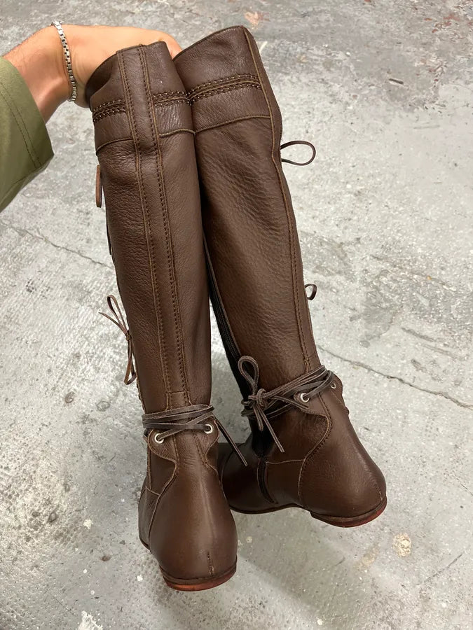 2000s Marithé + François Girbaud Brown Pony Hair Buttoned Leather Boots (40eu/us7) gNmhrbQ 8