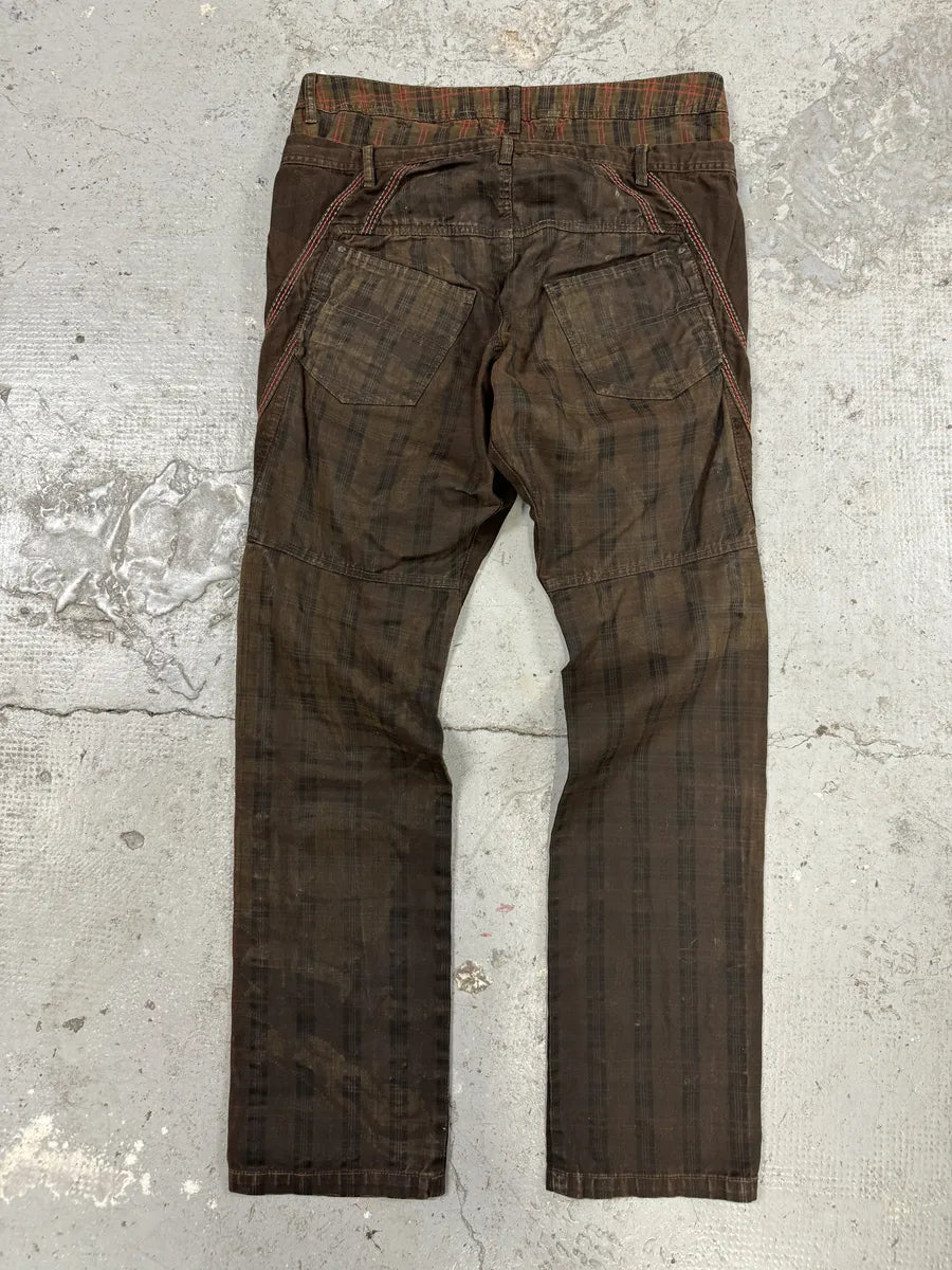 2000s Marithé + François Girbaud Brown Tartan Deconstructed Rebel Pants aWZzJJK 1