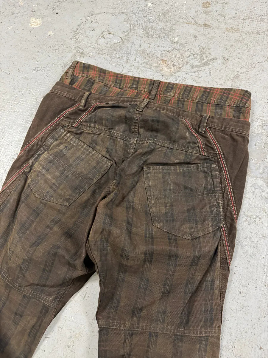 2000s Marithé + François Girbaud Brown Tartan Deconstructed Rebel Pants aWZzJJK 5