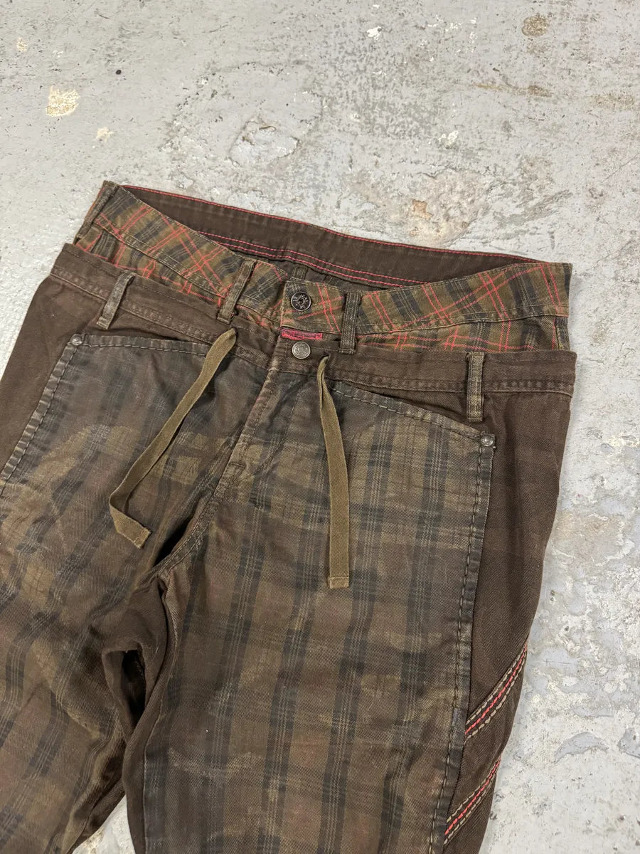2000s Marithé + François Girbaud Brown Tartan Deconstructed Rebel Pants aWZzJJK 7