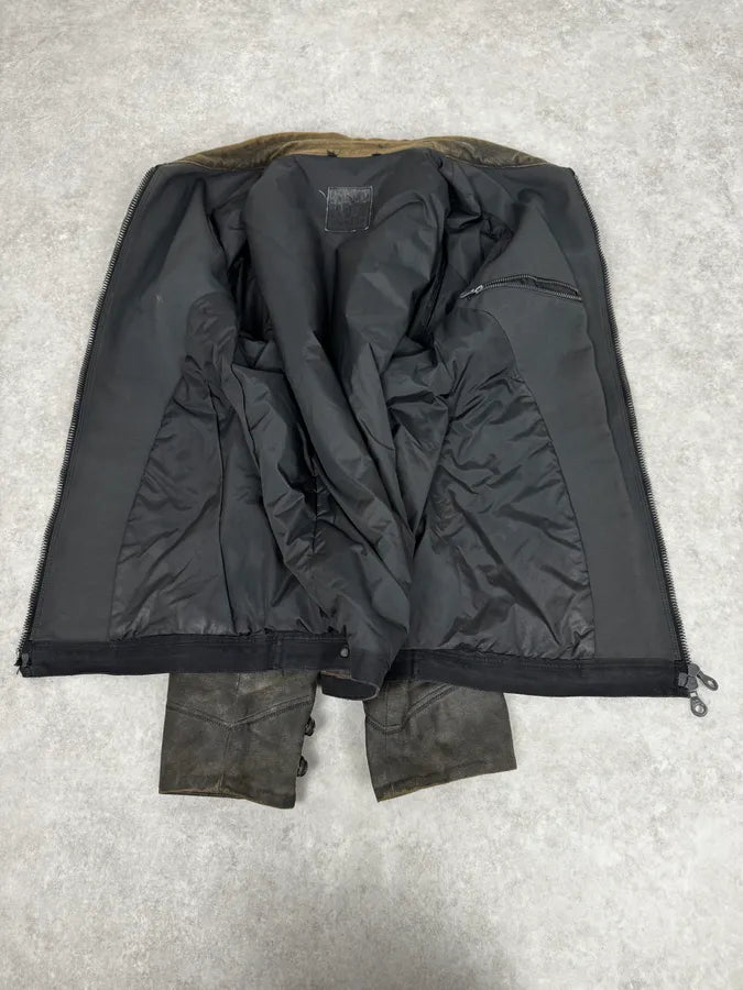 2000s Marithé + François Girbaud Brown Vegan Leather Eroded Jacket QRMeqDt 6