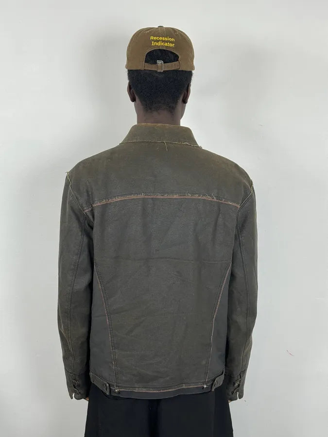 2000s Marithé + François Girbaud Brown Vegan Leather Eroded Jacket QRMeqDt 2