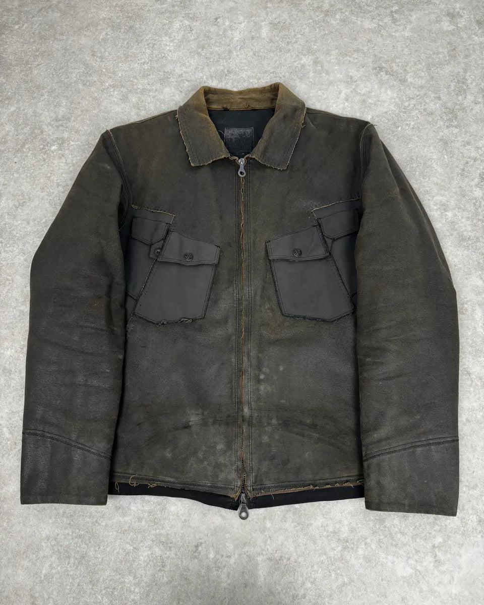 2000s Marithé + François Girbaud Brown Vegan Leather Eroded Jacket QRMeqDt 0