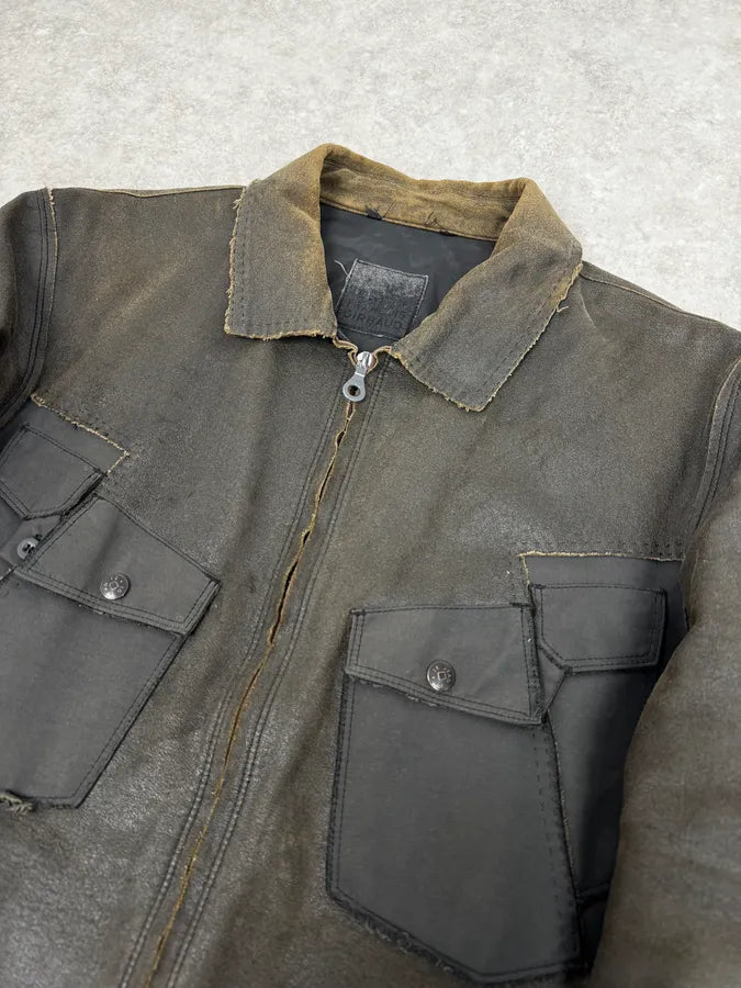 2000s Marithé + François Girbaud Brown Vegan Leather Eroded Jacket QRMeqDt 4