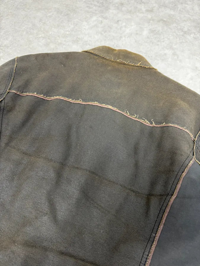 2000s Marithé + François Girbaud Brown Vegan Leather Eroded Jacket QRMeqDt 5