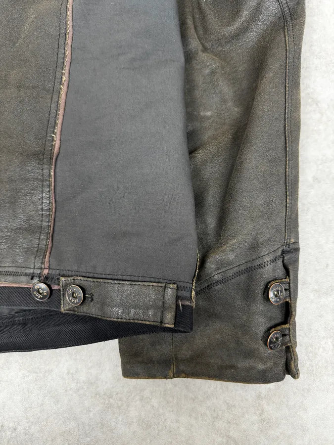 2000s Marithé + François Girbaud Brown Vegan Leather Eroded Jacket QRMeqDt 9