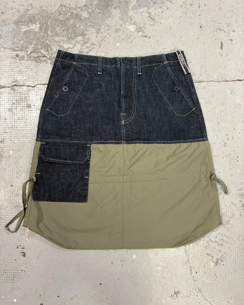 2000s Marithé + François Girbaud Brut Denim Hybrid Olive Nylon Skirt XHARtwD 0