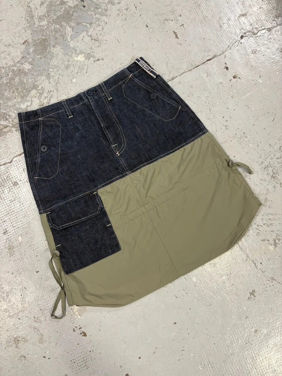 2000s Marithé + François Girbaud Brut Denim Hybrid Olive Nylon Skirt XHARtwD 2