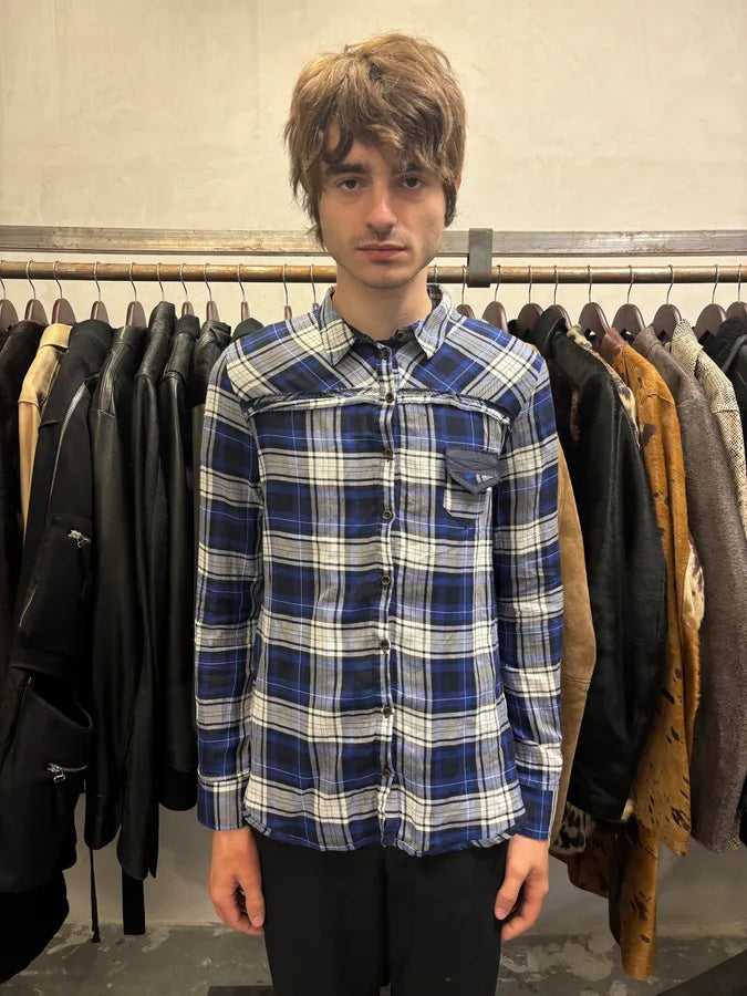 2000s Marithé + François Girbaud Checkered Navy & White Shirt (S/M) QzAqftP 1