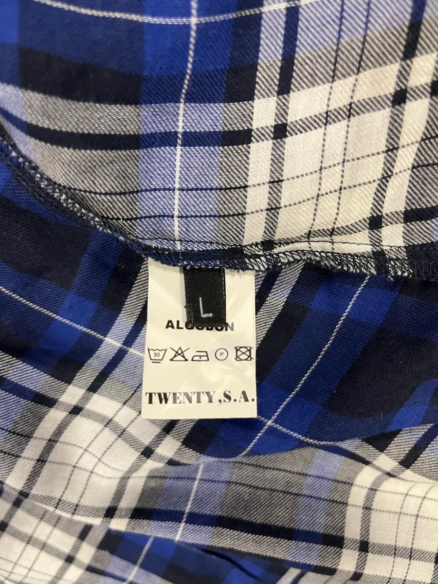 2000s Marithé + François Girbaud Checkered Navy & White Shirt (S/M) QzAqftP 8