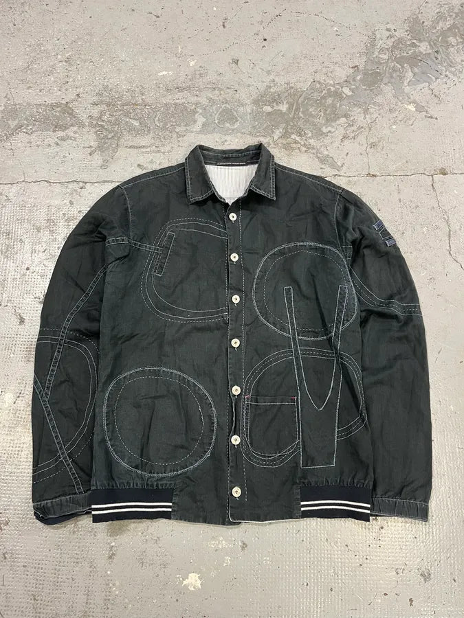 2000s Marithé + François Girbaud Contemporary Abstract Black Faded Shirt Jacket iUWwvby 0