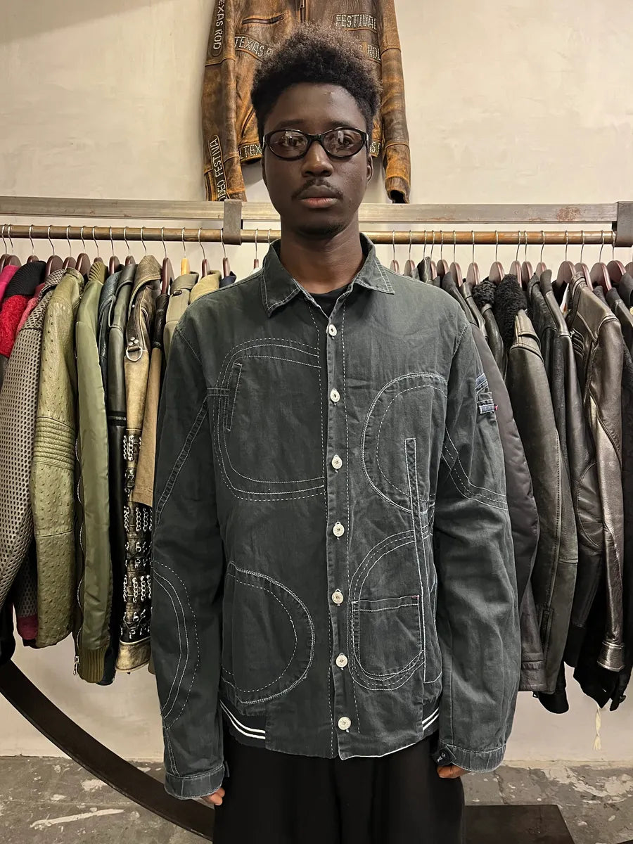 2000s Marithé + François Girbaud Contemporary Abstract Black Faded Shirt Jacket iUWwvby 1